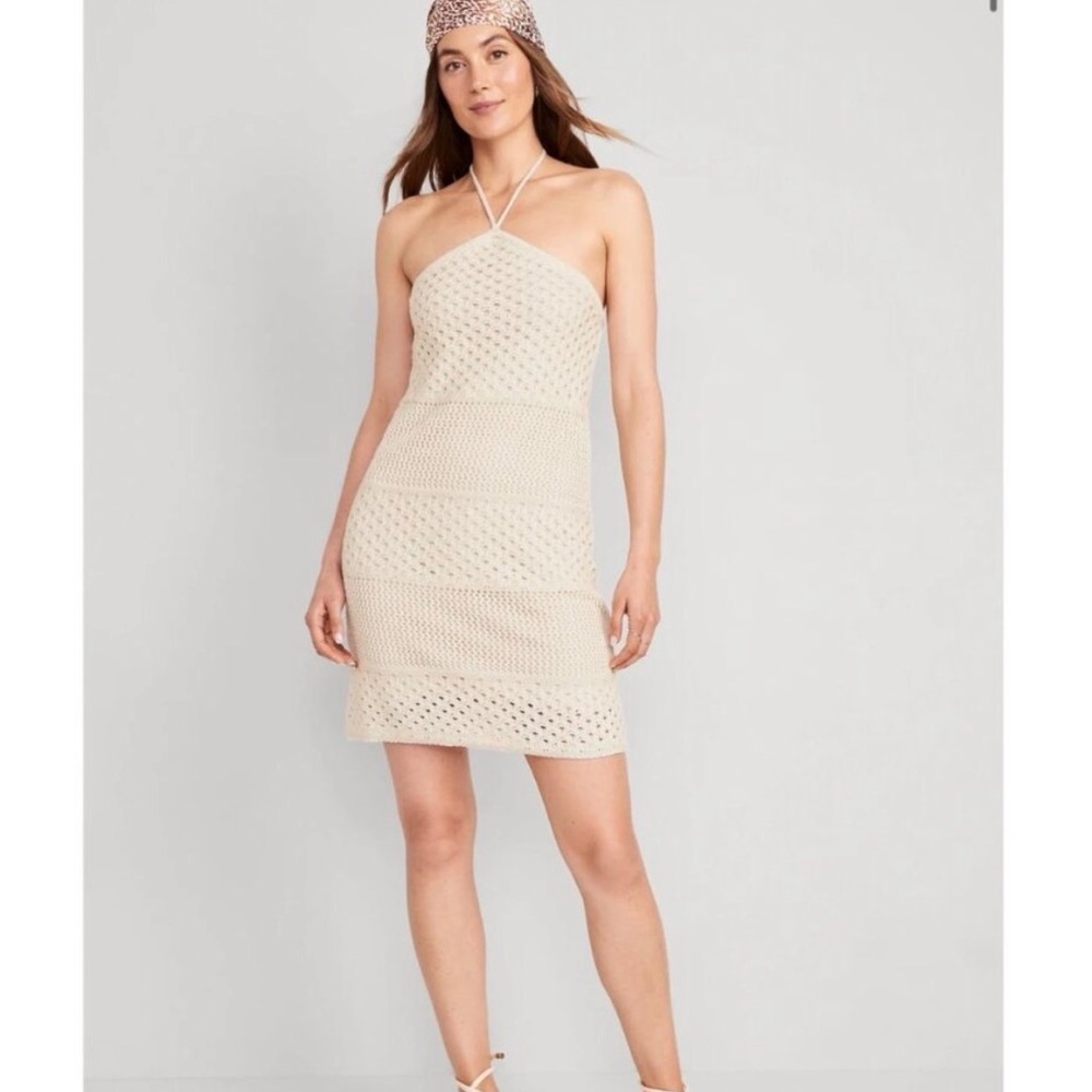 NWT Old Navy, Halter Tie Strap Crochet Sleeveless Mini Dress